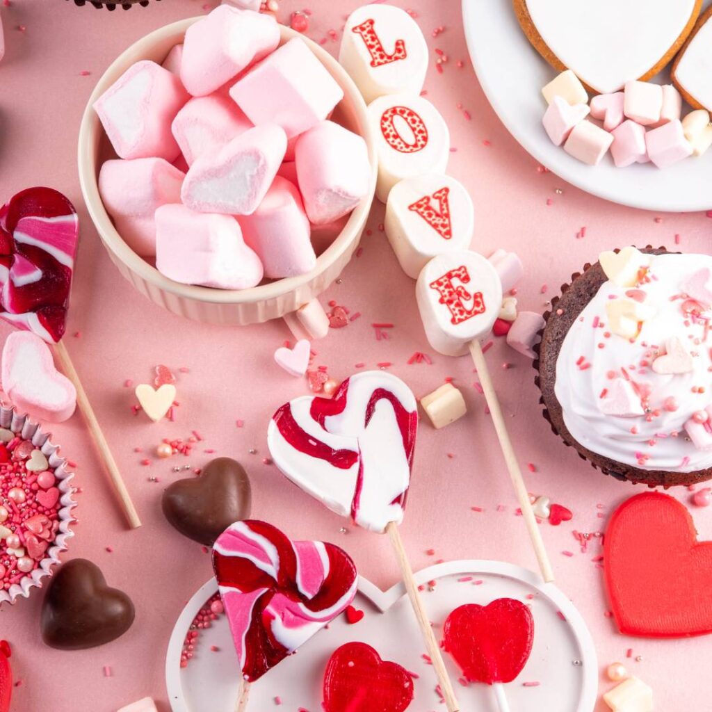 Assortment of sweet treats that spell LOVE for Valentine's Day