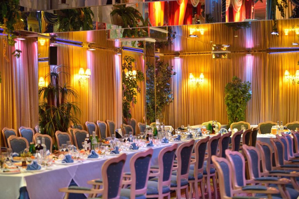 Banquet hall set for an event
