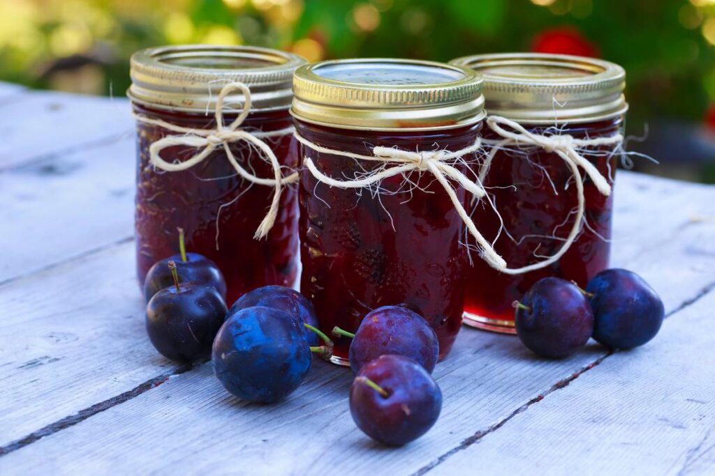 homemade jars of jam tied with string
