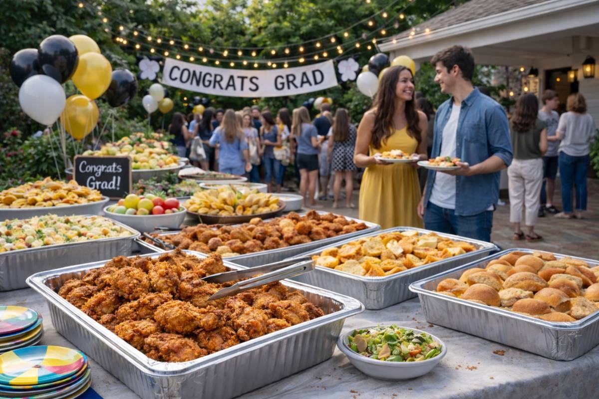 people enjoying a backyard grad party