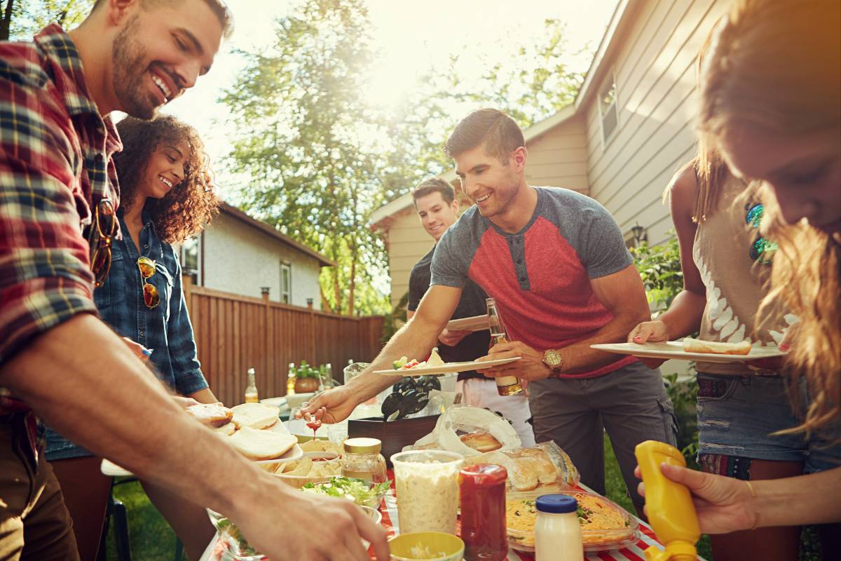 Potluck party in backyard