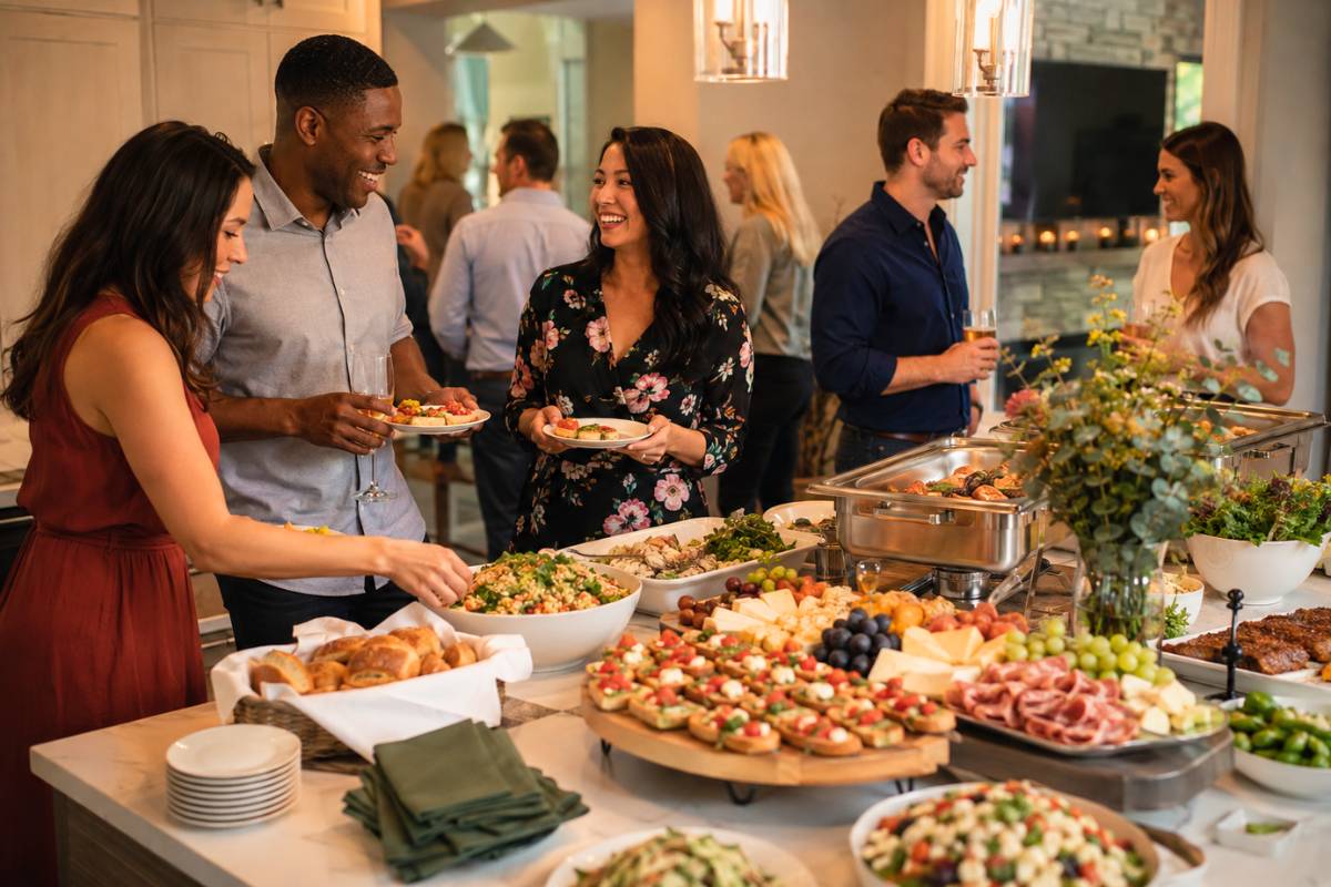 in-home-party-buffet-setup-with-guests